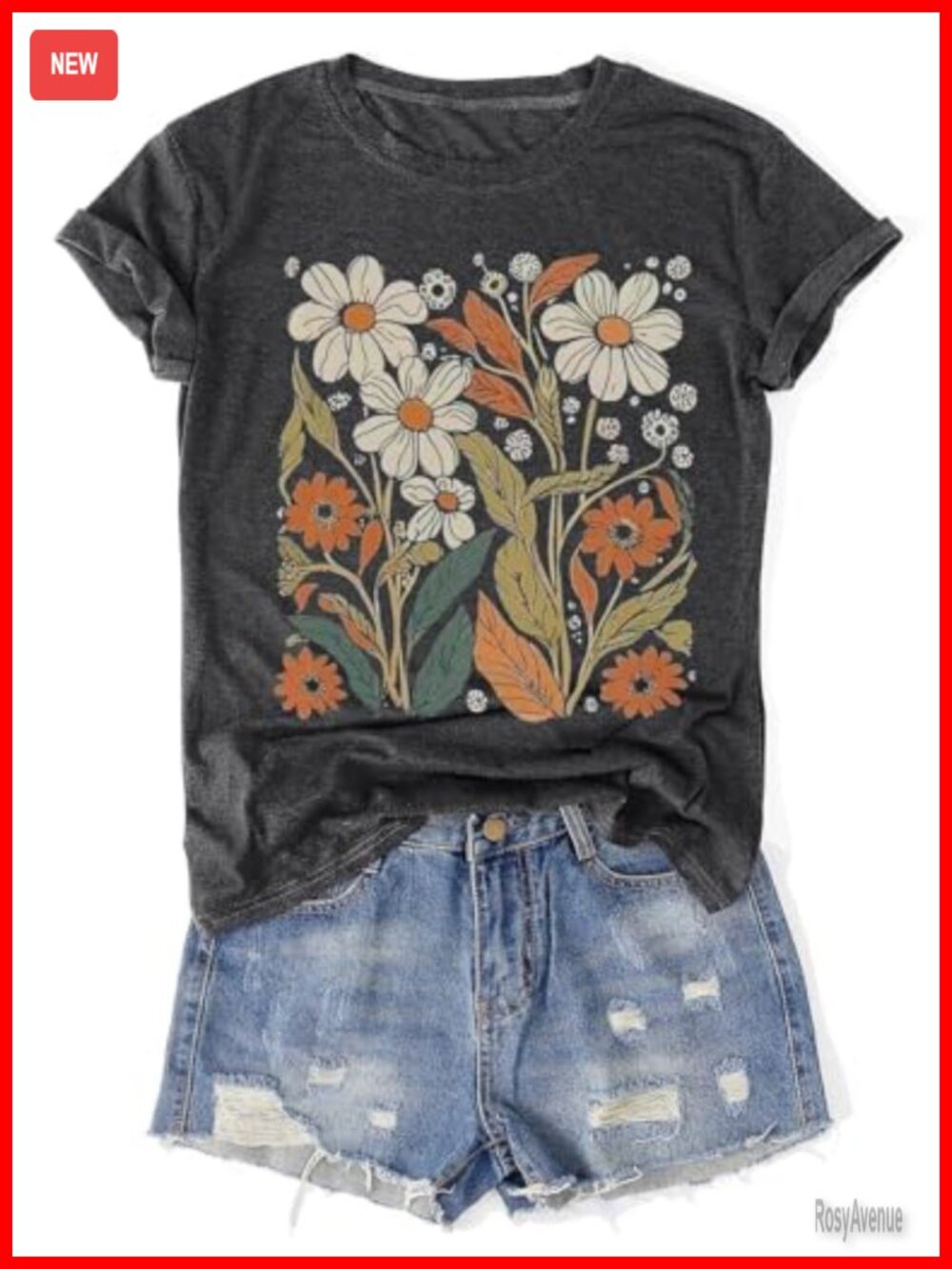 Vintage Floral Graphic Tee Short Sleeve Summer Casual Top